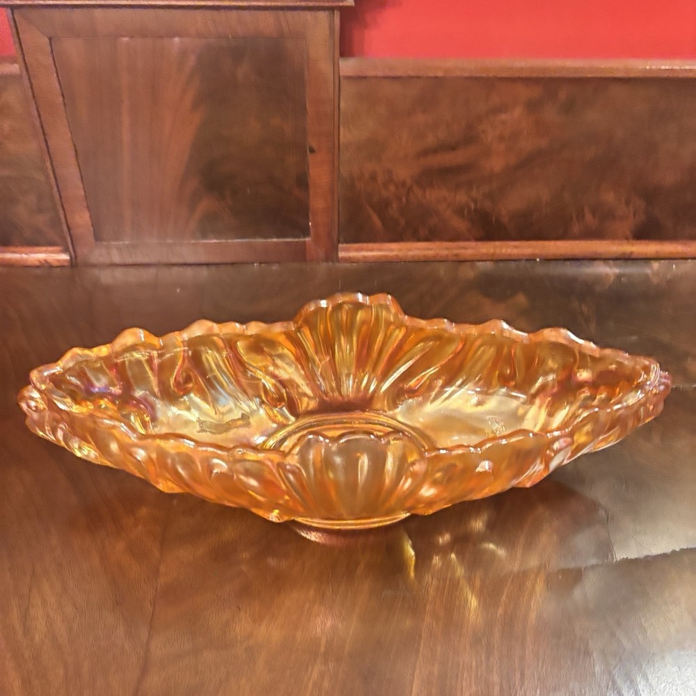 Vintage Jeannette Glass Marigold Carnival Glass Gondola Bowl Iridescent 15" Oval - Picture 2 of 8